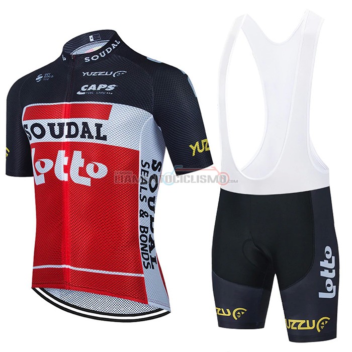 Abbigliamento Ciclismo Lotto Soudal Manica Corta 2021 Nero Bianco Rosso